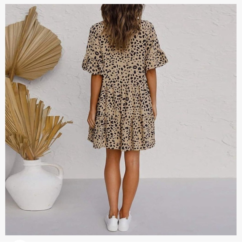 3/$25 🎈Amazon sundress leopard print swing dress with ruffles on sleeves - Picture 2 of 7